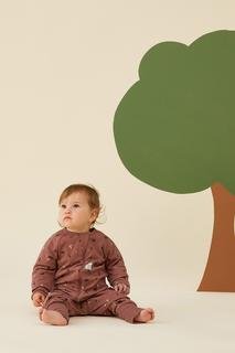  Erkek Bebek Organik Pamuklu Pijama Tulum (1.0 TOG) Kahverengi
