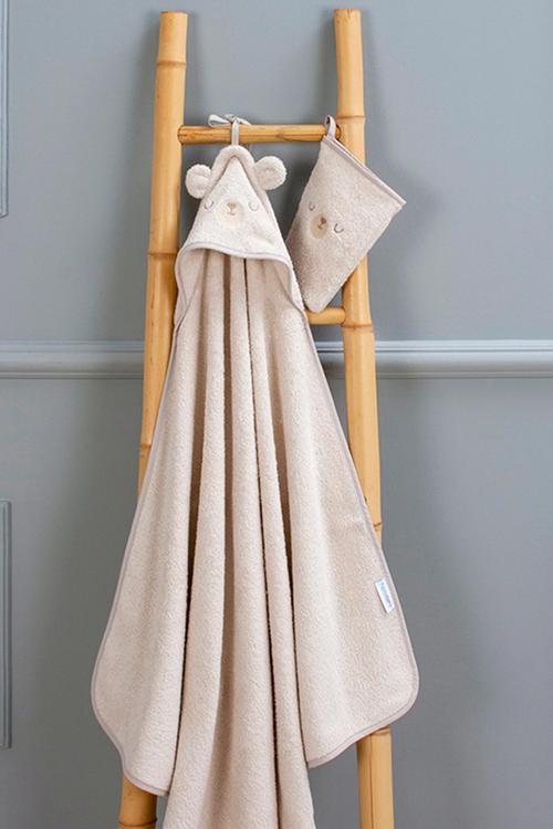  Üçgen Başlıklı Havlu + Kese-Pyjama-Kahve-75x75 / 15x21