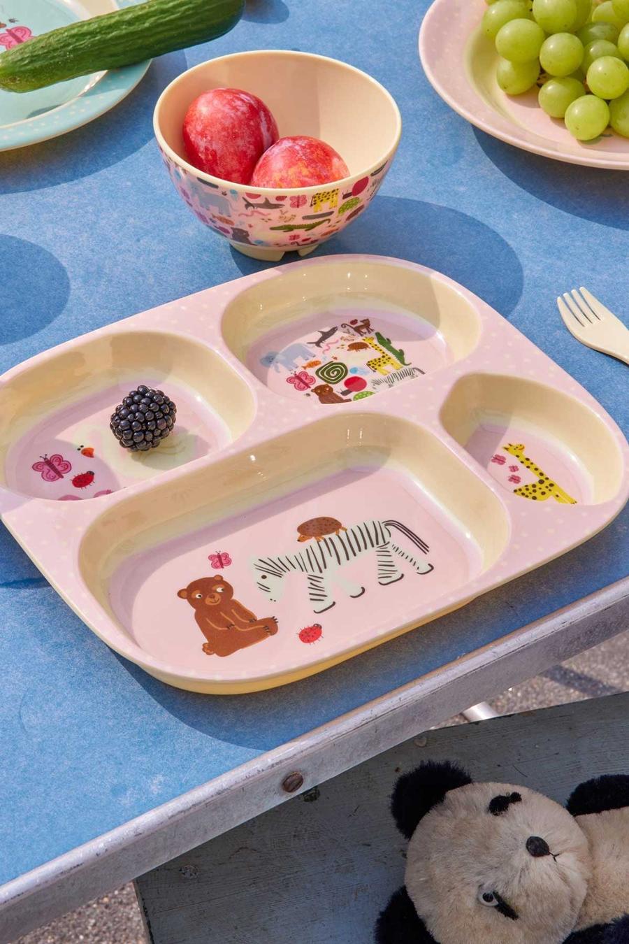  Melamin 4 Bölmeli Mama Tabağı Pembe Vahşi Yaşam